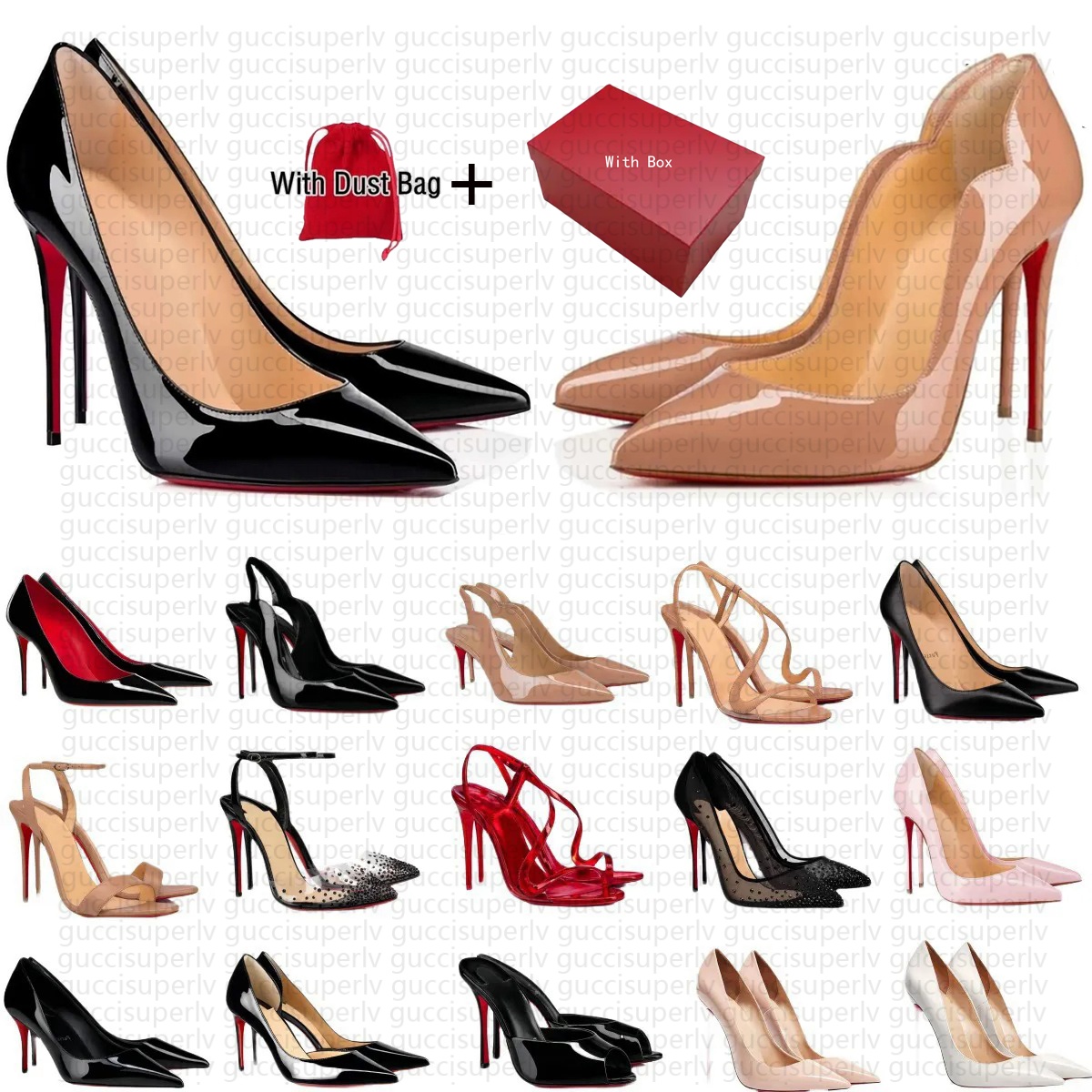Brand Women High Heels Shoes Designer Red Soled Peep Pointed Toe Platform Sandals 6cm 8cm 10cm 12cm Nude Black Patent Stiletto Real Leather Woman Pumps Heel 35-43