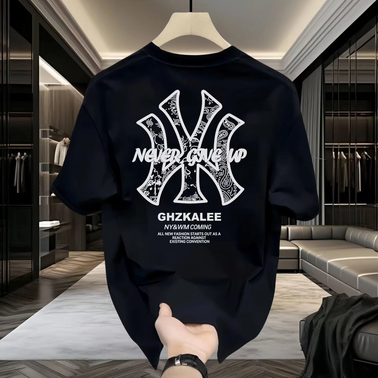 Designer's new fashion printed cotton short-sleeved T-shirt Men's new summer trend handsome loose all-in-one half-sleeved round neck top plu
