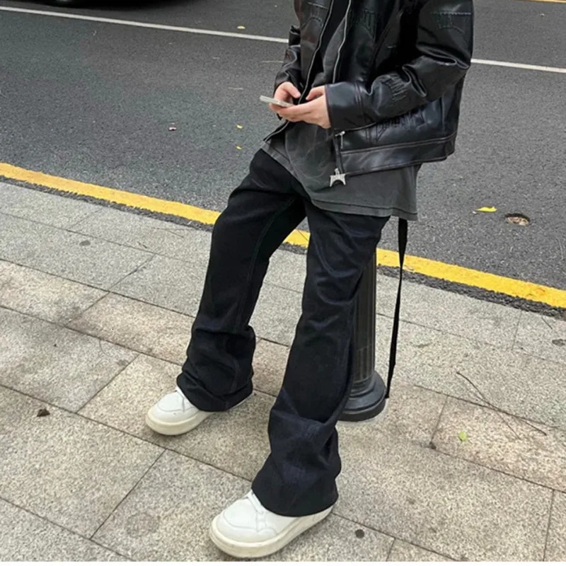 HKSH Dark Coated Jeans Mens Trendy Punk Street Micro Flash Spring Summer Fashion Denim Pants Brushed Wax HK21 250327