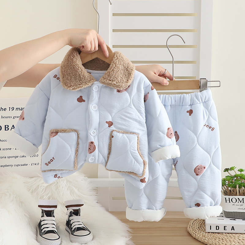 free shipping kids designer clothes 2025 Winter Kids Pajamas Set Fleece Lined 2-Piece Long Sleeve Pjs Boys Girls Warm Soft Loungewear