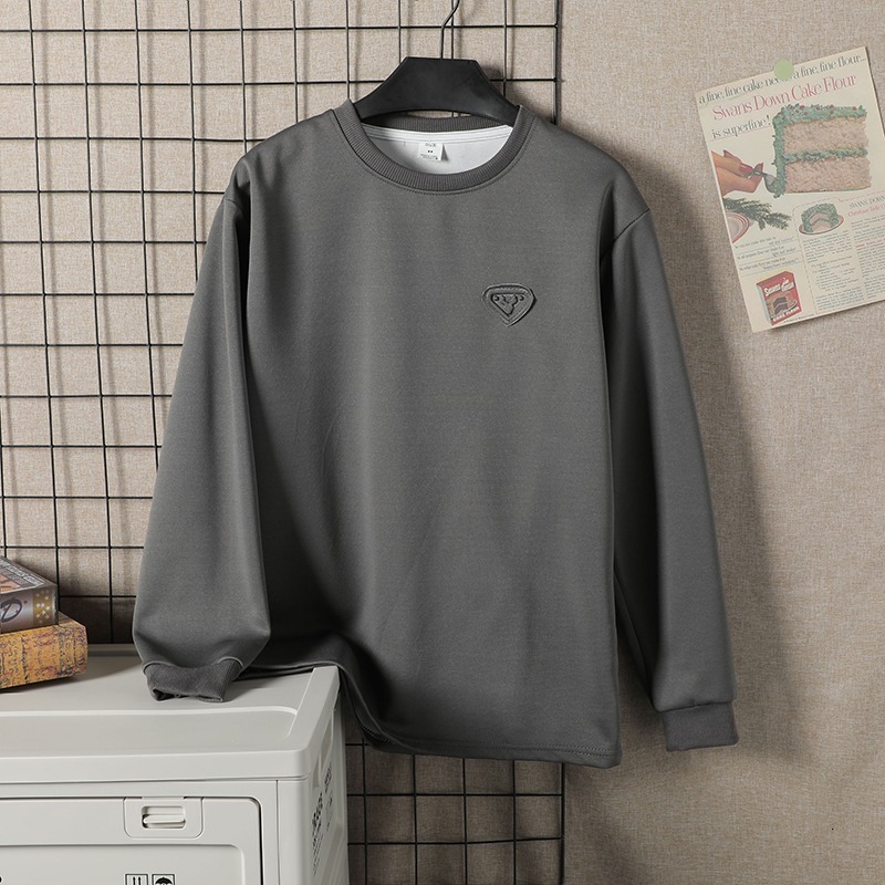 Long Sleeve T-shirt For Men National Trend Hong Kong Style Heavyweight Crew Neck Base Shirt Designer T-shirt New Spring And Autumn Solid Color Pullove