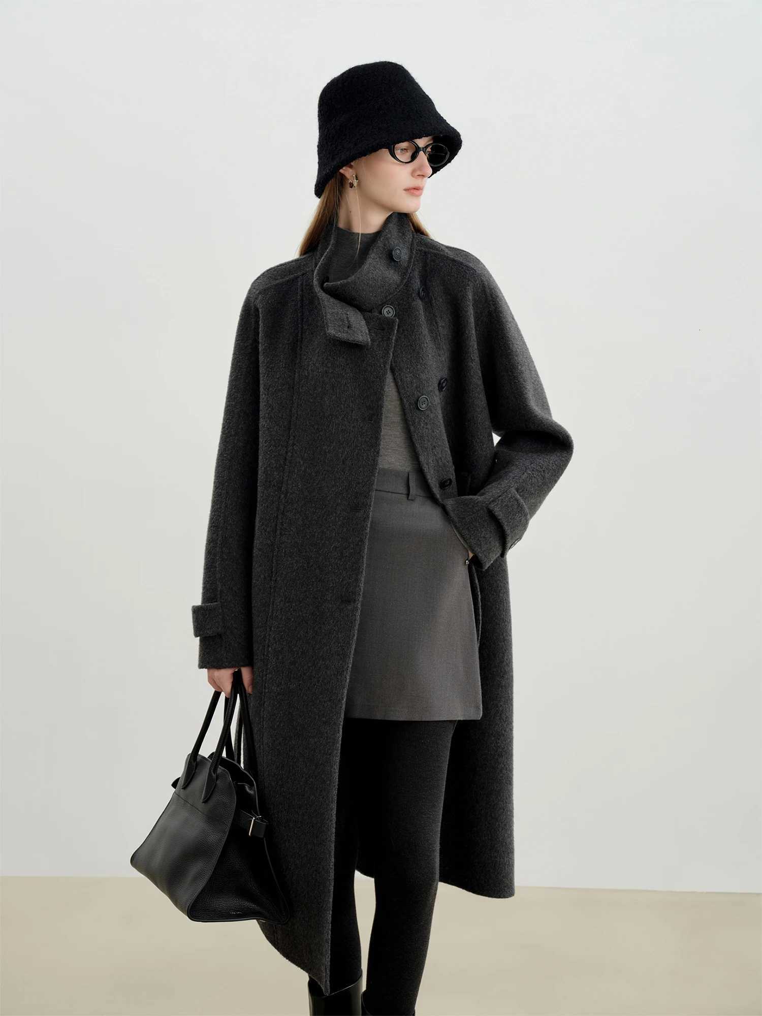 ZIQIAO Doublefront Stand Collar Wool Coat for Women 2025 Winter New Midlength Coat Temperament Elegant Vinatge French StyleT251101