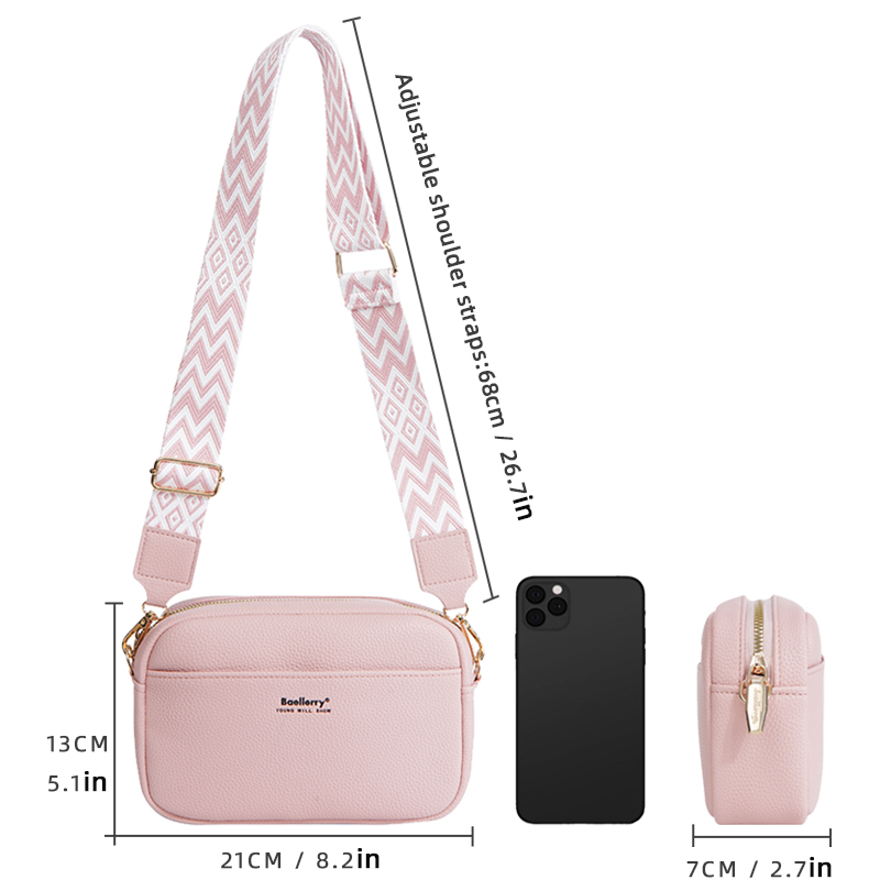 Crossbody Bag for Women PU Leather Cell Phone Pouch Small Shoulder Messenger Bag With Wide Guitar Strap