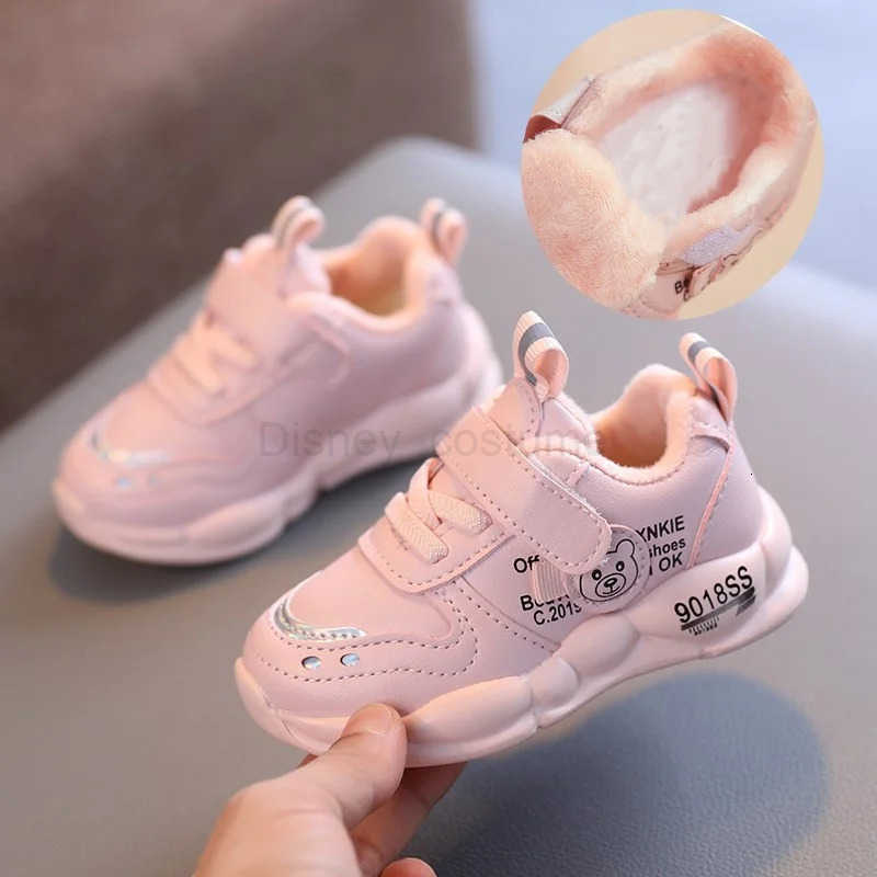 Disney Autumn Winter Casual Shoes for Baby Boys Girls Plush Warm Kids Sneakers Solid Walking Shoes Toddler PU Leather Cotton Shoes H251101
