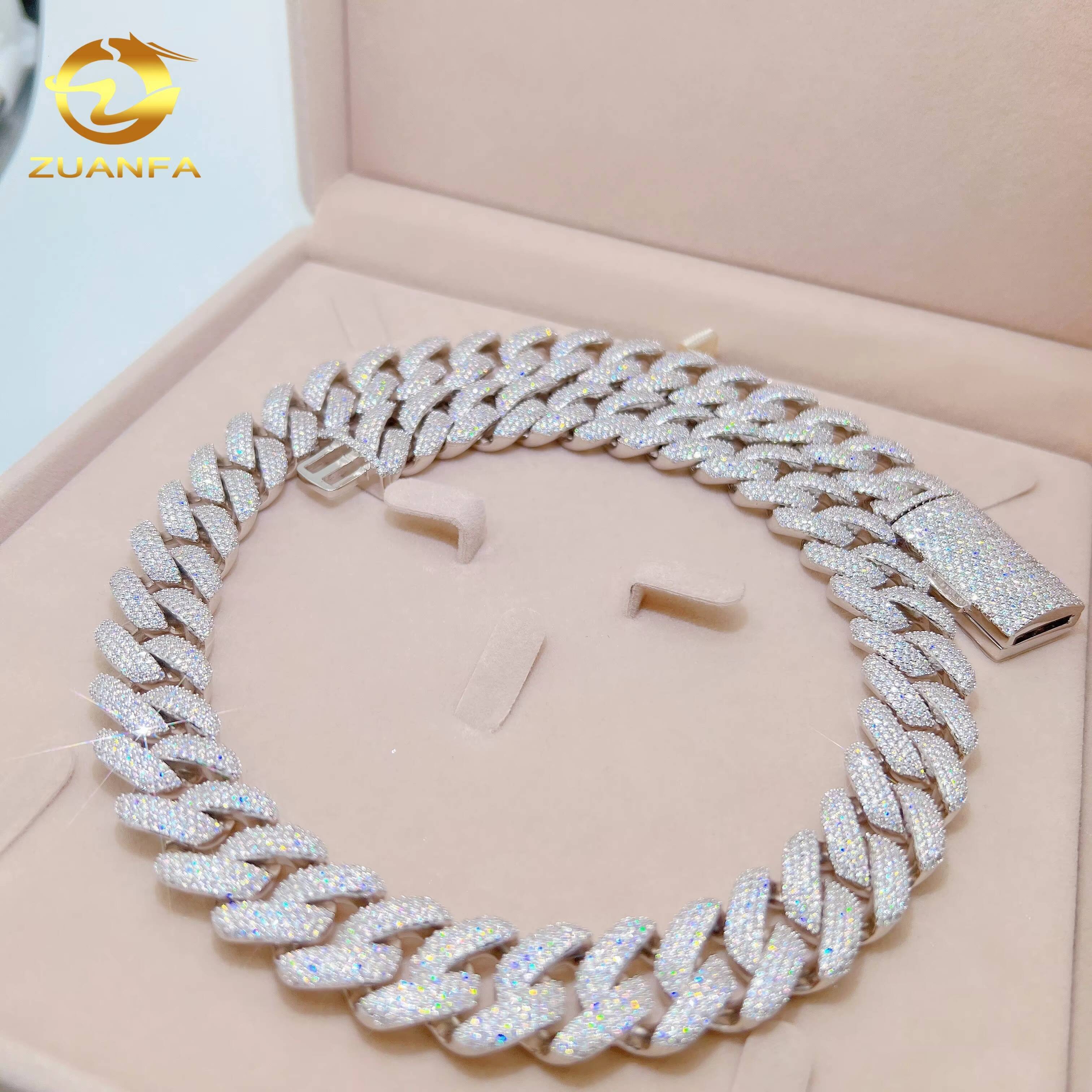 New Design 18mm 925 Sterling Silver Iced Out VVS Moissanite Diamond Cuban Link Chain Necklace