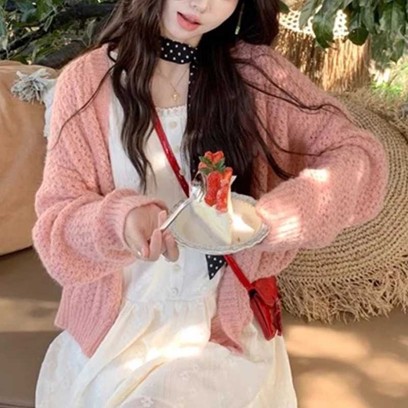 V Neck Loose Long Sleeve Cardigan Sweater Womens Autumn Knitted Casual Coats New Fashion Solid Simple Elegant Versatile TopT251101