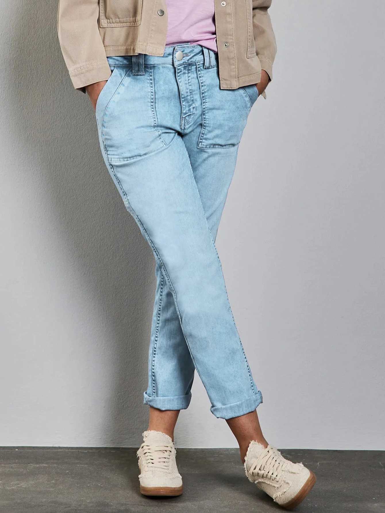2025 autumn new womens washed light blue series comfortable ninepoint jeans cuff personality jeans casual allmatch kuan J251031