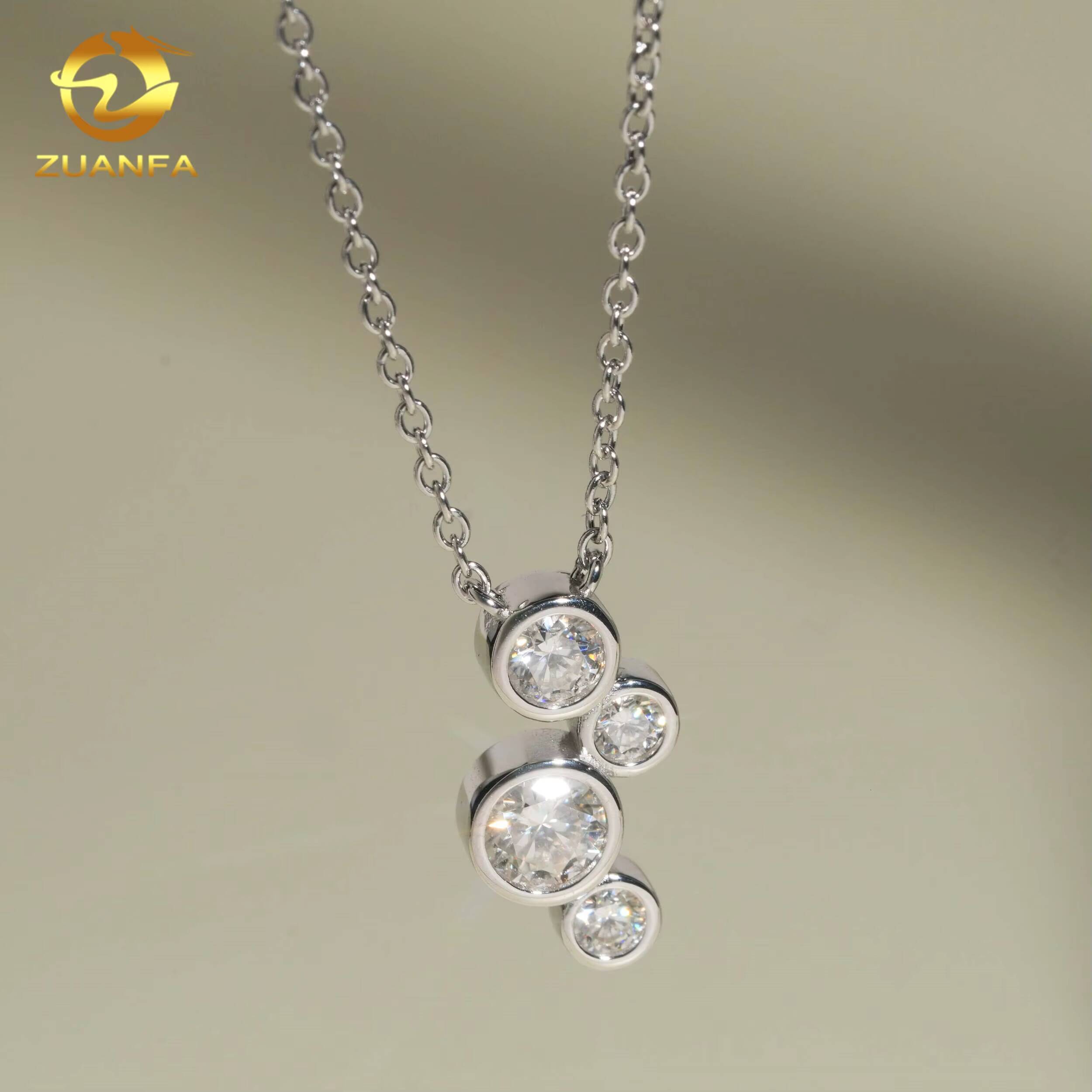 Cute Bezel Design Fashion Women Necklace Moissanite Diamond Drop Necklace 925 Silver Iced Out Necklace Charm