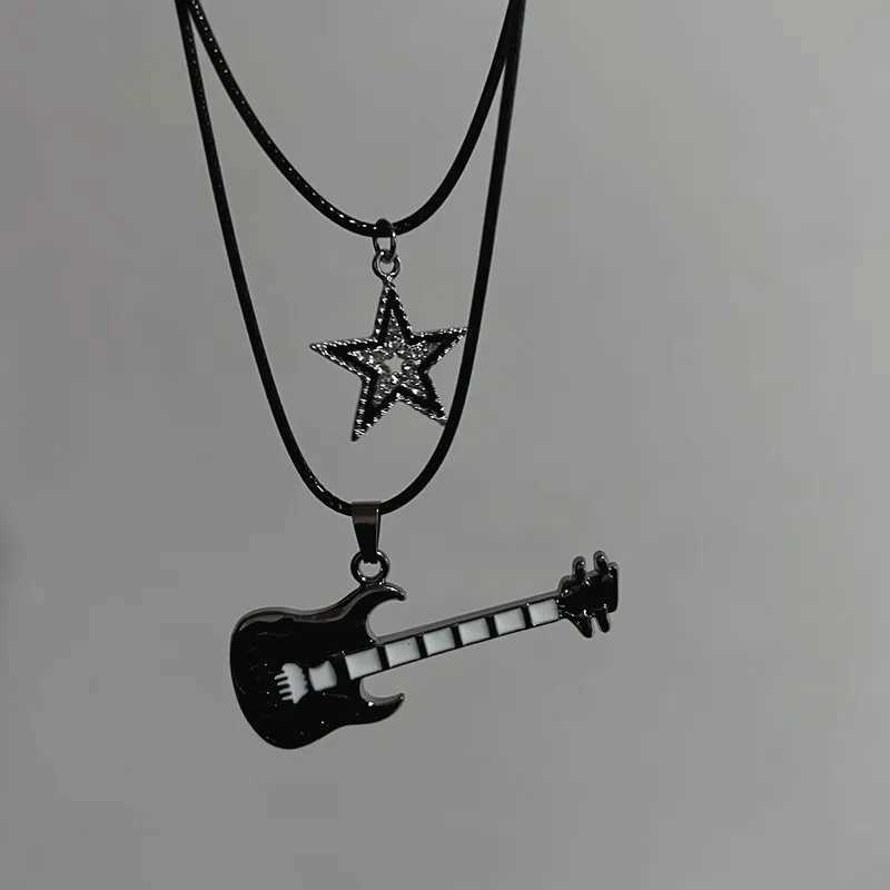 Star Pendant Vintage Necklace Punk Star Choker Rock Roll Guitar Layered Necklace for Women Men Eboy Egirl Bar Party JewelryC250407