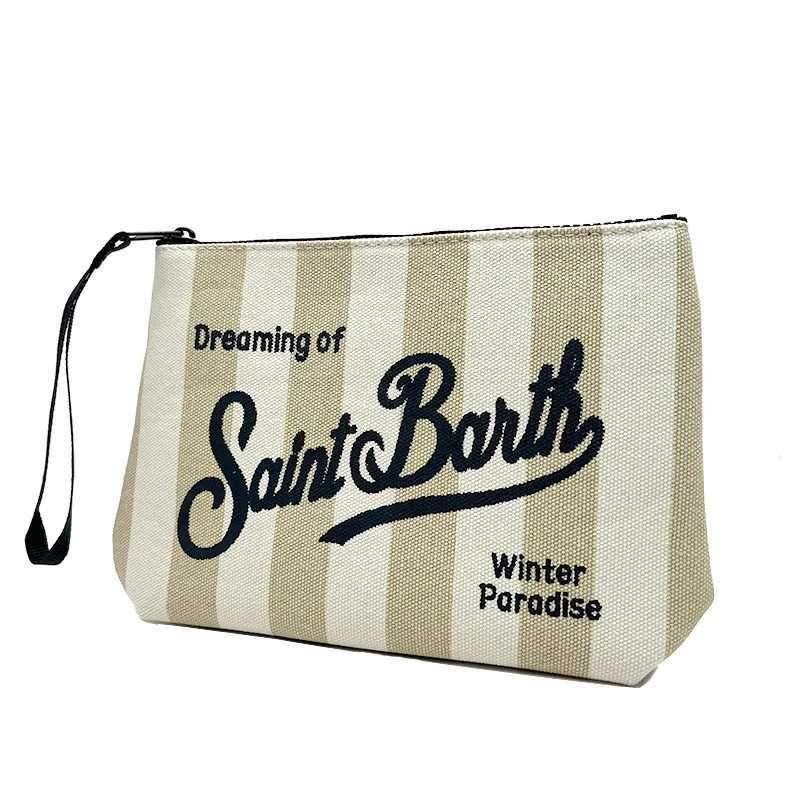 SAINT BARTH 2025 New Striped Canvas Handbag for Women European and American Clutch Bag Diving HandbagC250401