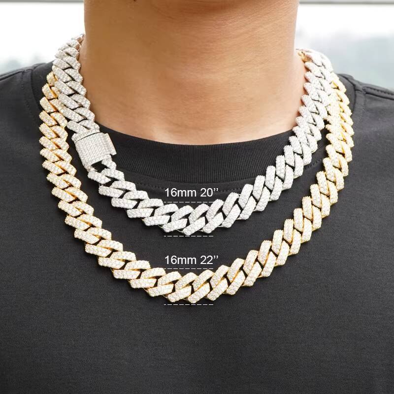 Fashion Cuban Chain VVS Micro Cluster 18k Gold 925 Sterling Silver Moissanite Chain Necklace Men with GRA