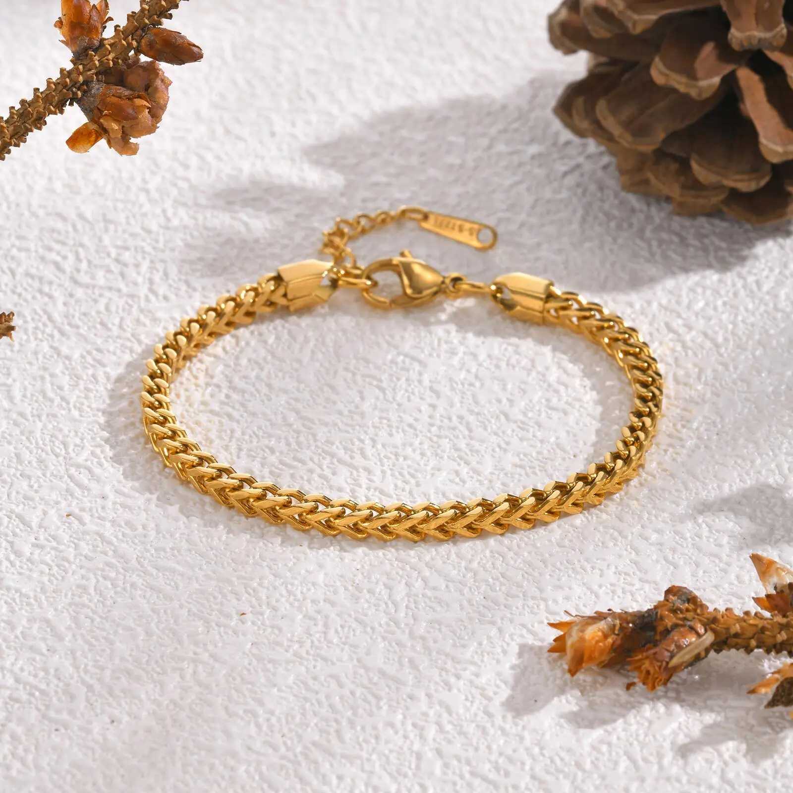 Vnox Square Womens Bracelet Stainless Steel Chain Bracelet Classic Bracelet Trend Jewelry Comes with 3cm Long Chain Y250329