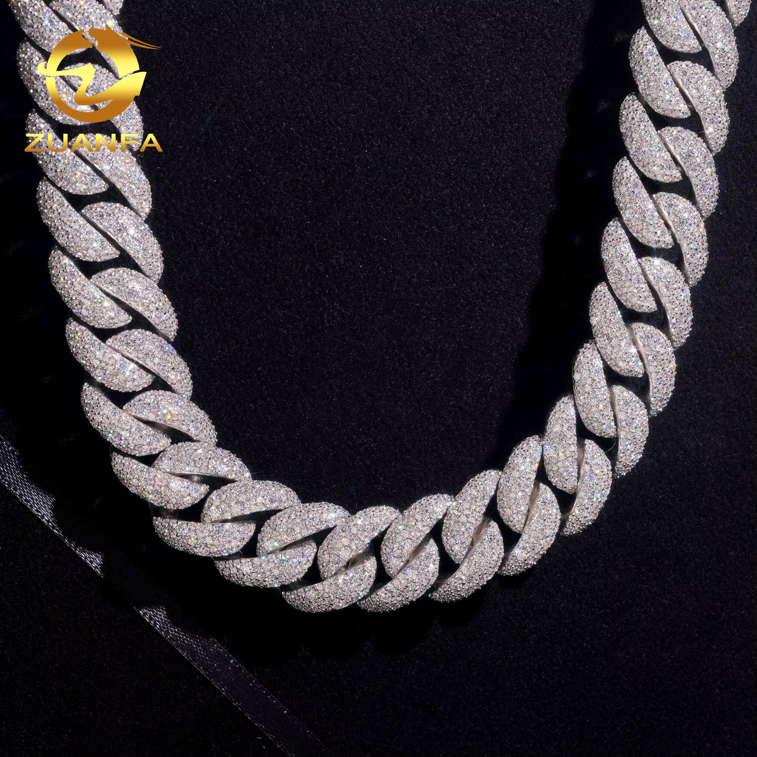 New Trend Mosaic Setting 22mm Moissanite Cuban Chain GRA Certified Pass Diamond Tester 925 Silver Cuban Link Chain Necklace