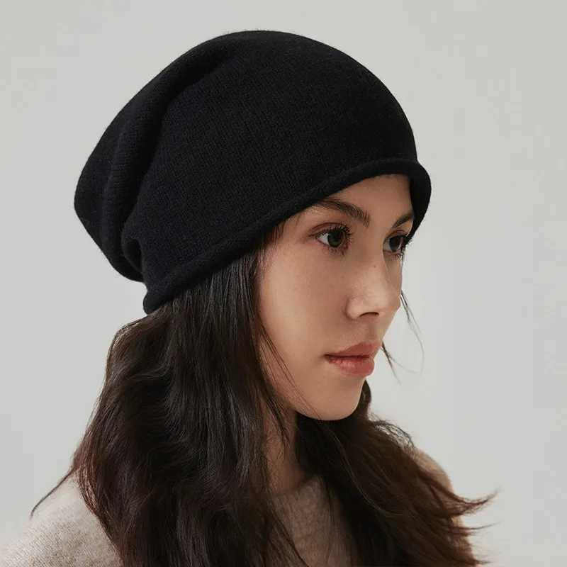 100 Pure Wool Knitted Women Beanies HighQuality Versatile Solid Warm Trend Hat Classical Simple Wool Slouchy Heap Hats Men CapXJ251101