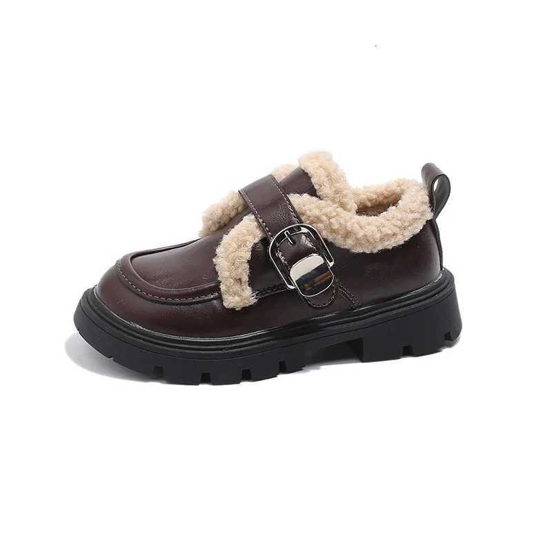 Kids Flat Shoes Suede Warm for Winter Children Leather Shoes Round Toes 2025 Winter New Girls Princess Shoes Soft Bottom BritishT251101