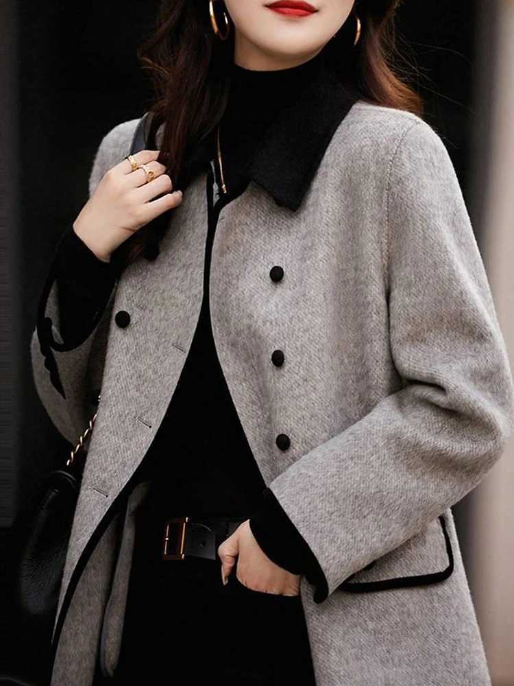 On Sale New In Coats Jackets Woman Clothing Autumn Winter Woolen Coat for Women Color Contrast Elegant Lady Outerwear CoatT251101