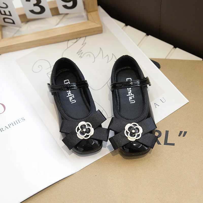 2024 Autumn New Children Leather Shoes for Girls Fashion Princess Style Soft Bottom Chic Bowtie for Wedding Party Versatile ShoeT251101