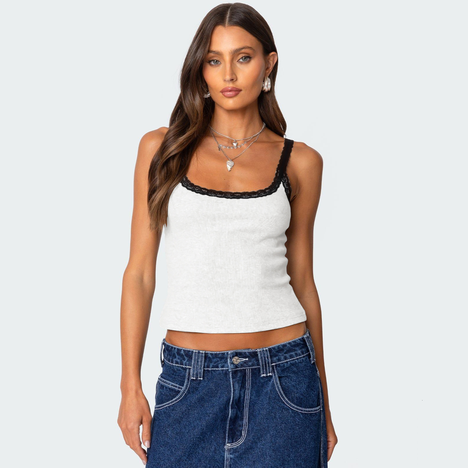 Fashionable and sexy Y2K women's clothing lace stitching contrasting design sense 2025 new vest camisole women