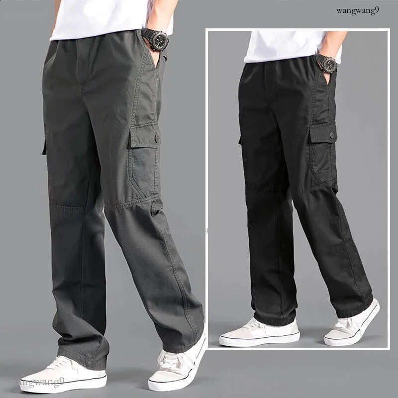 Cargo Pants Mens Loose Straight Oversize Clothing Solid Grey Versatile Work Wear Black Joggers Cotton Casual Male Trousers 250122