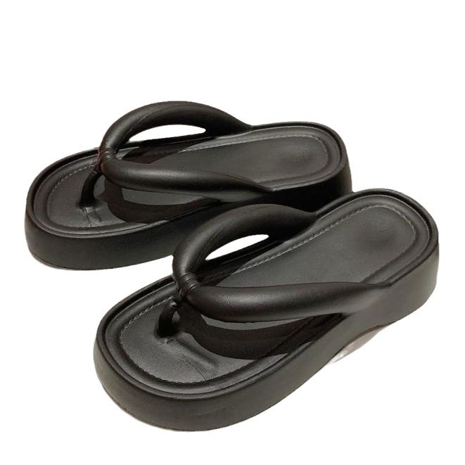 Black platform flip-flops Women's new summer fashion wear non-slip anti-odor flip-flops beach shoes casual sandals