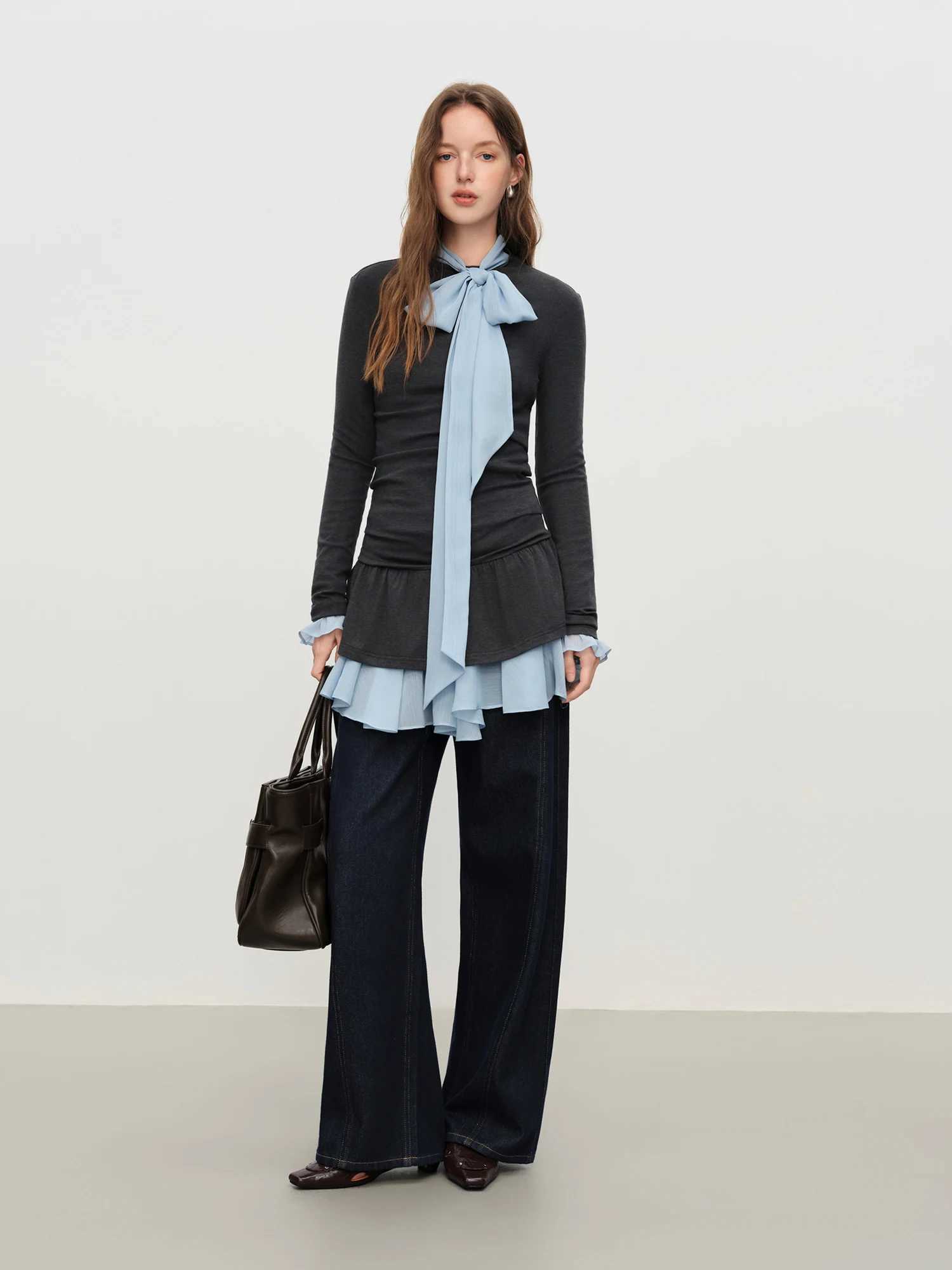 FSLE Retro Straight Blue Casual Versatile Jeans for Women Winter 2025 New Loose Daily Outfit Allmatch J251031