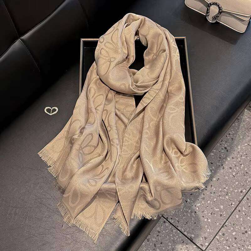 Luxury Brand Winter Double-Sided Fabric Jacquard Scarf Solid Color Cashmere silver Women's Designer Pattern