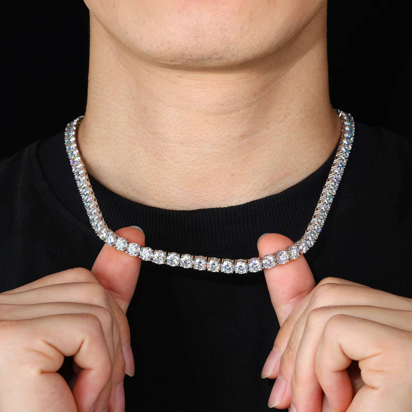 Men Women Fine Jewelry 2mm5mm Mossanite Necklace 925 Sterling Silver Lab Grown VVS Moissanite Diamond Tennis Bracelet Chain