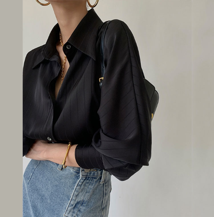 Women's Blouses Shirts Gaganight Women and Tops Long Sleeve Casual Striped White Turn-down Collar OL Shirt Back Buttons Loose Blusas Feminine 230