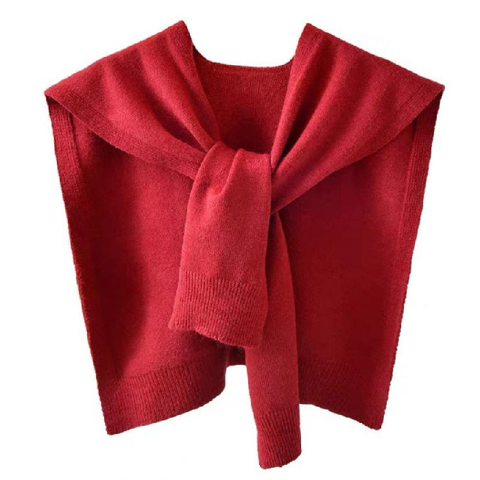 K279 Core-spun yarn knitted shawl women's spring and autumn outerwear waistcoat solid color shoulder-length thin cardigan summer knotted fake col