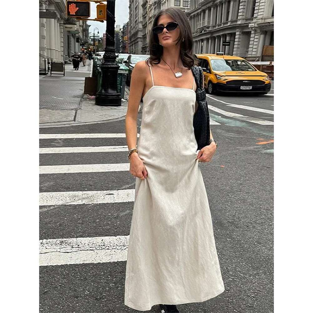 hoodie Baseball Jacket Fashion Solid En A-E Dress Women Suspender Backless Long Dresses Casual Thin Straps Female Vestidos 2025 New Holiday Style jack