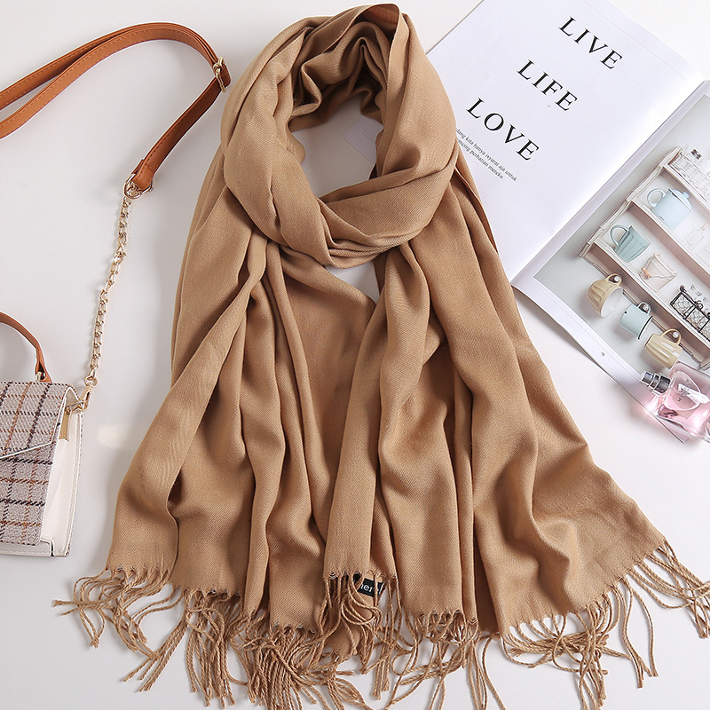 K275 2024 new solid color scarf European and American versatile men and women gift long scarf imitation cashmere tassel air conditioning large shawl w