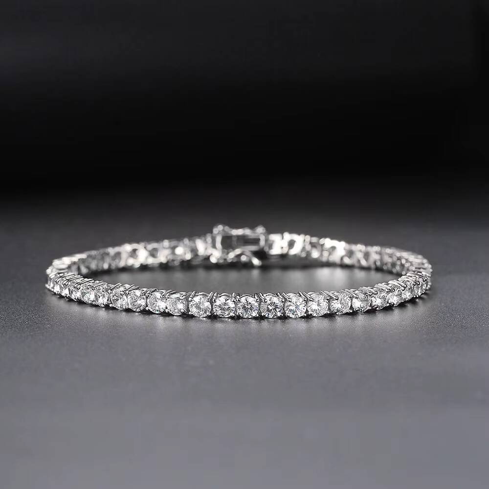 US in Stock Gold Plated Silver 3mm D Color VVS Moissanite Diamond Tennis Chain Bracelet With GRA Certificate