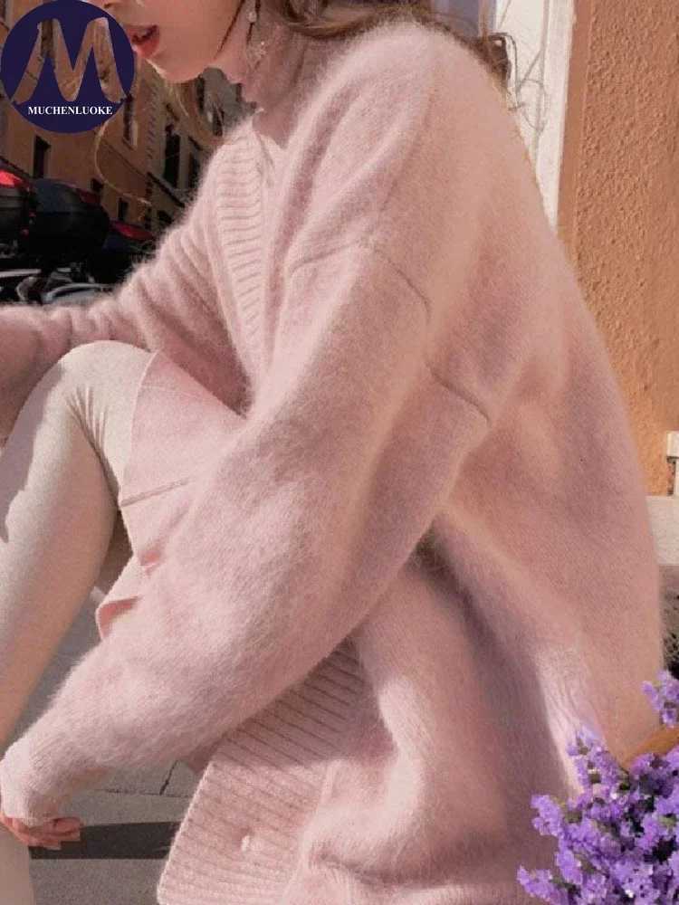 Womens Elegant VNeck Loose Sweater Beautiful Tops Korean Fashion Gentle Wind Womens Clothing Cardigan Autumn WinterT251101