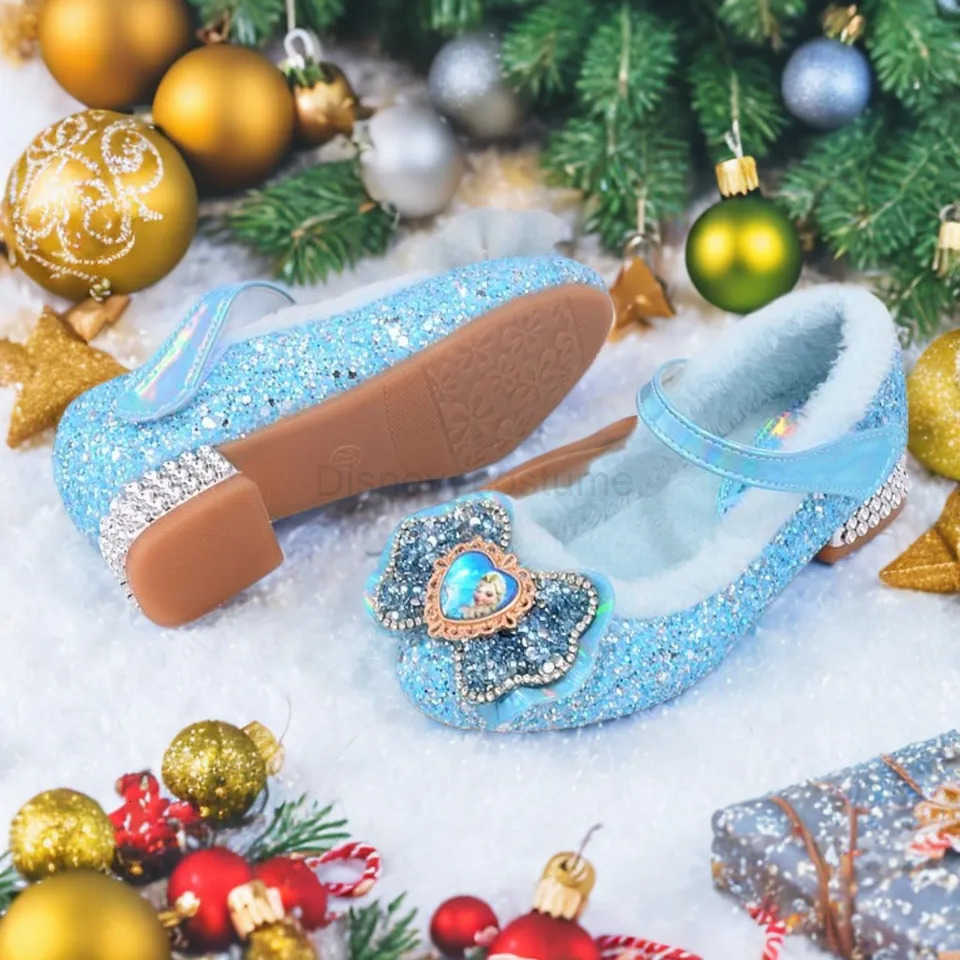 Disney Princess Kids Warm Winter Shoes for Girls Elsa Casual Glitter Children Flat Heel Girls Shoes Butterfly Knot Blue Pink H251101