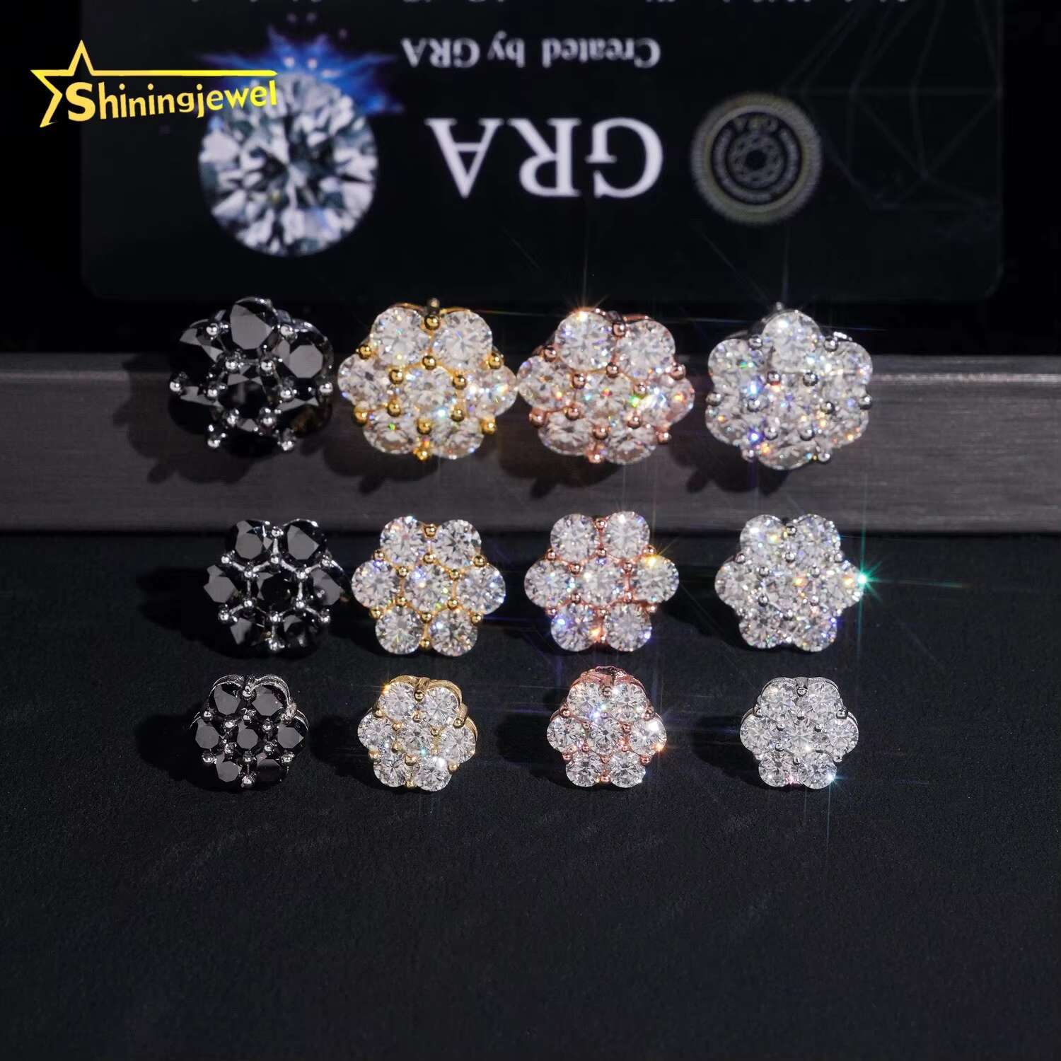 Hot Sale Fine Hip Hop Jewelry Multi Sizes 925 Sterling Silver Flower Iced Cluster Moissanite Diamond Earrings