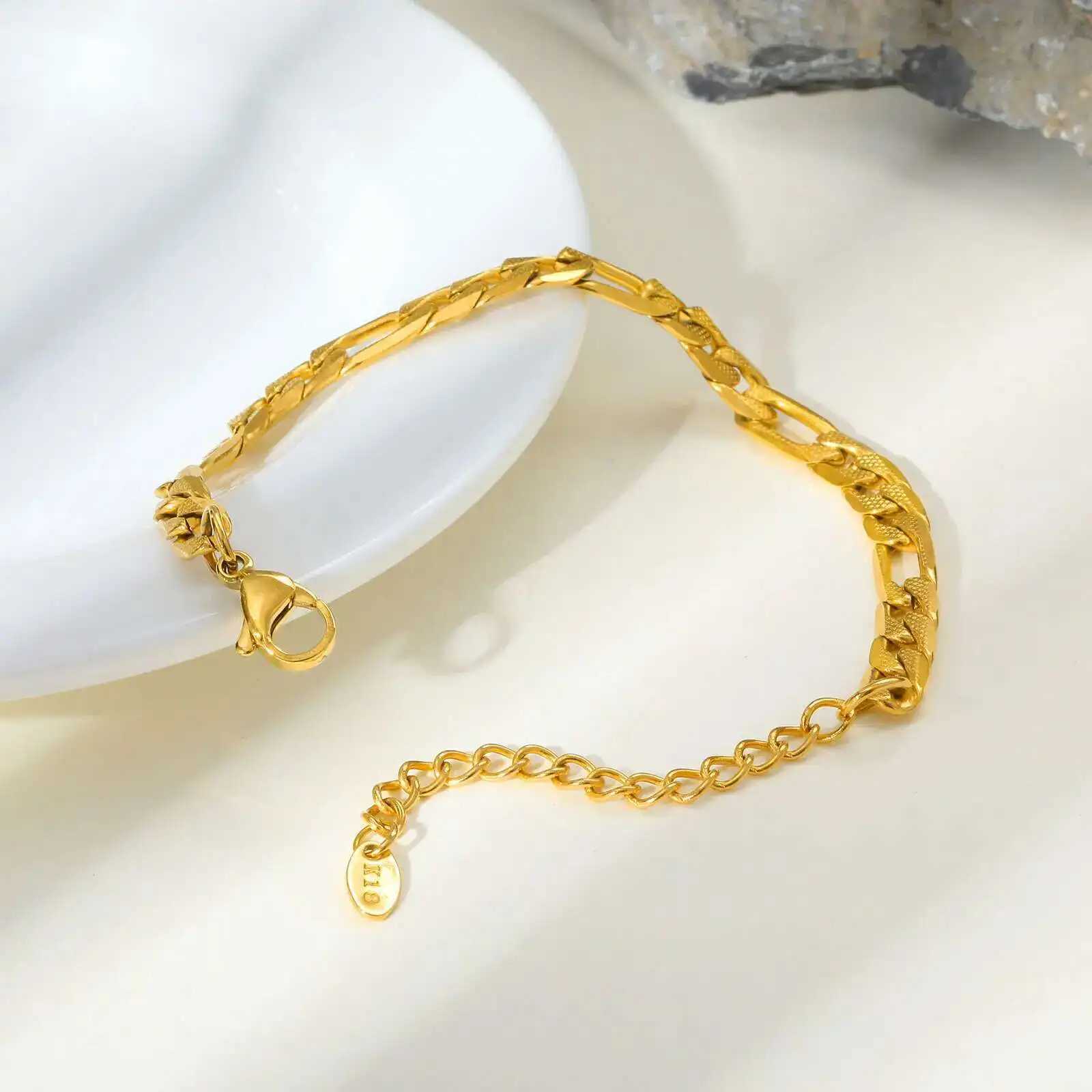 Prjewel stainless steel chain bracelet suitable for women and men K adjustable gold Sier color simple bracelet for couples fashionable handmade jewelr