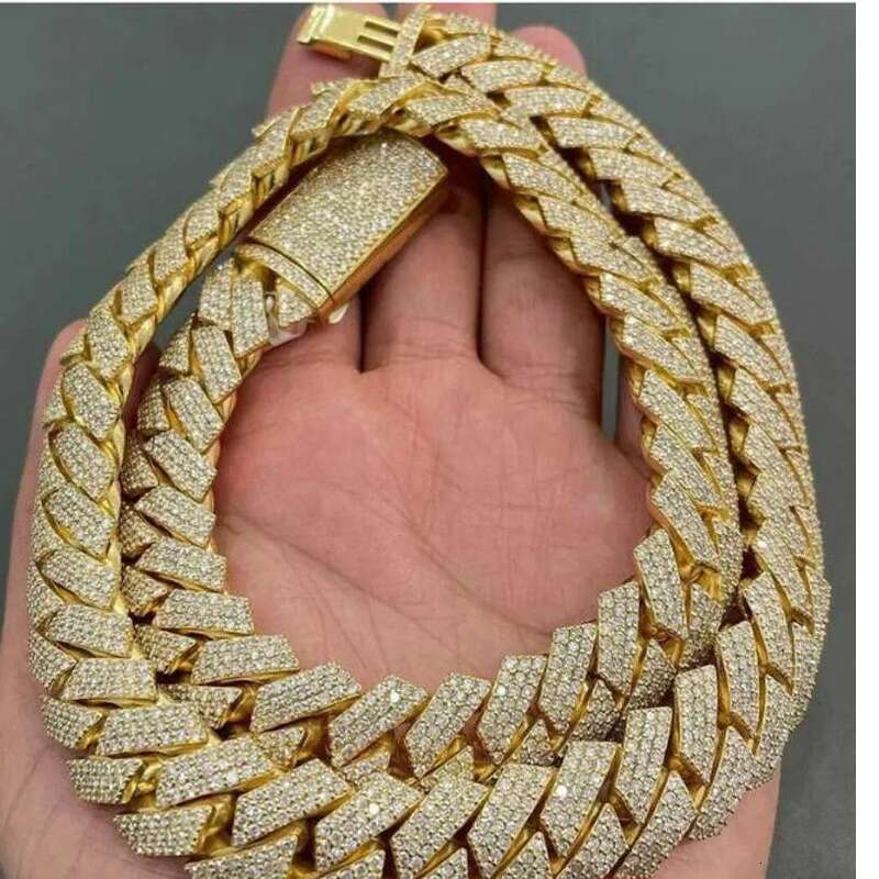 moissanite cuban k chain Hiphop 20mm Sier Yellow Gold Plated Vvsmoissnaite Cuban Chain Necklace man d792 934