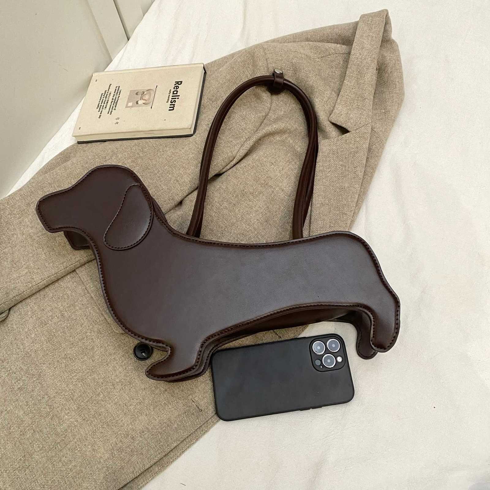 INS threedimensional dachshund shoulder bag pu fabric retro handbag Korean minority design underarm bagW251101