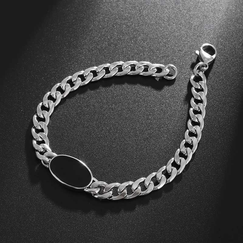 Mens popular stainless steel Cuban chain bracelet black zircon charm cool street party jewelry gift Y250329