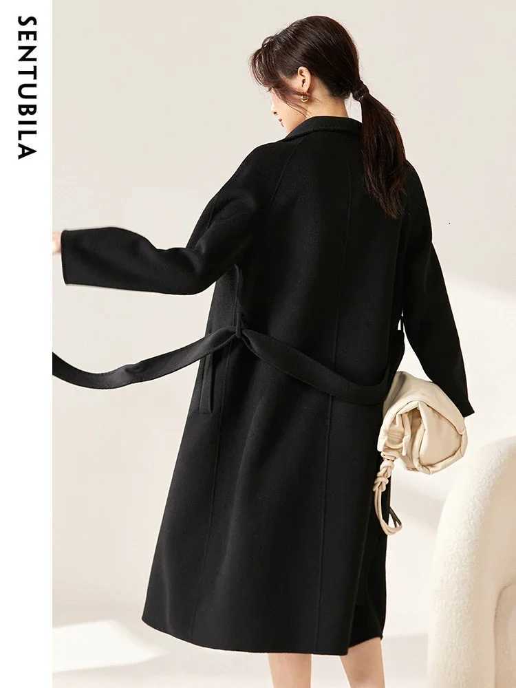 SENTUBILA Womens Long Woolen Overcoats 2025 Winter Outerwear Elegant Turtleneck Warm Double Breasted Belt Wrap Coat W24O42064T251101