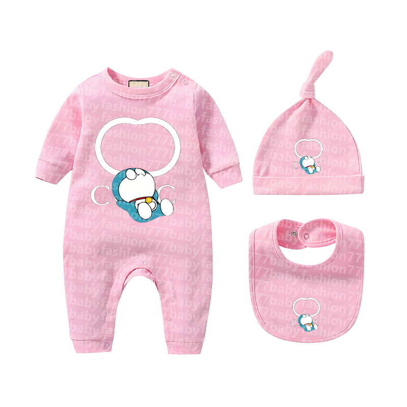 In stock Infant 100%cotton baby Rompers boy girl kids designer newborn Newborn Long short sleeves pajamas jumpsuit hat bib 3 piece set gyjxxc10