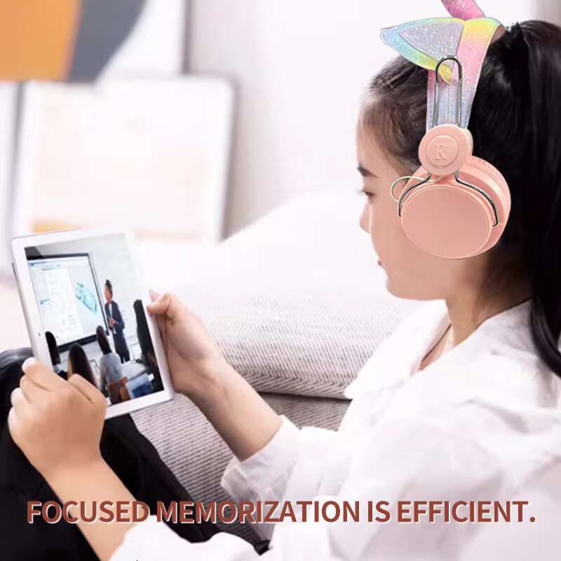 Head-mounted Soft Cotton Cute Children Headphones Pink Wired Unicorn Kids Stereo Gaming Headset Gifts for Girls