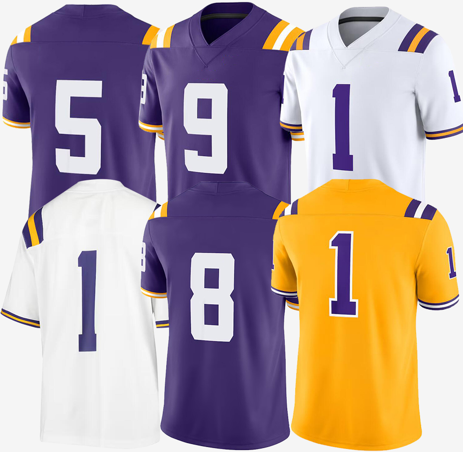 Men's Custom Football Jerseys Garrett Nussmeier Harold Perkins Jr. Joe Burrow Burreaux Harlem Berry Mansoor Delane Brown Moses Anderson Thomas Embroidery Jersey