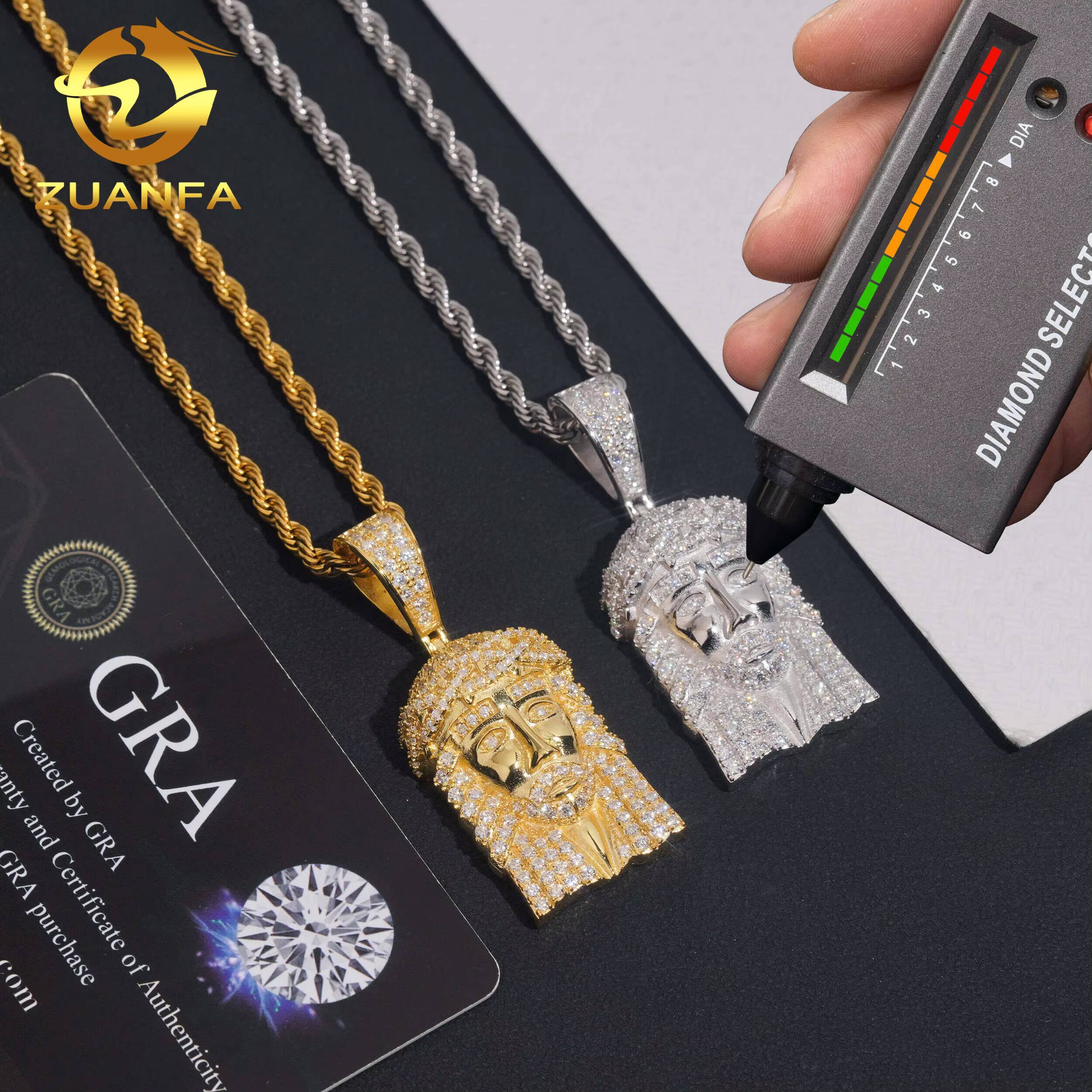 Pass Diamond Tester Jesus Head Pendant Moissanite Hip Hop Jewelry Iced Out 925 Silver Moissanite Custom Hip Hop Pendant for Men