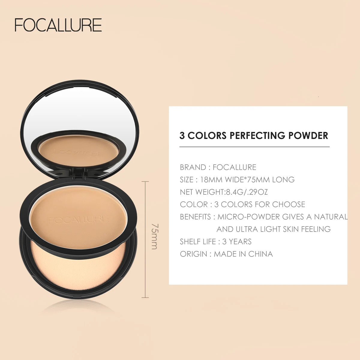 FOCALLURE 9 Colors Pressed Powder Waterproof Long-lasting Full Coverage Face Compact Setting Powder Makeup Foundation Cosmetics 250326