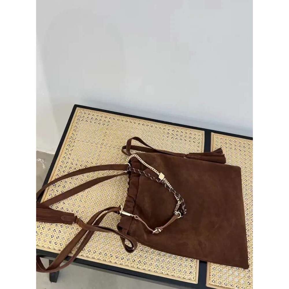 Women's Bags Vintage Drawstring Women Single Shoulder Suede Casual Bag Autumn Large Capacity Design Chain Haruku Ladies Tote Hag