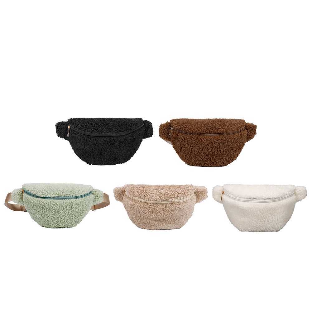 Unisex Furry Fanny Pack Zipper Closure Solid Shoulder Bag Fashion Multifunctional Foldable Lightweight Autumn Winter Daily BagW251101