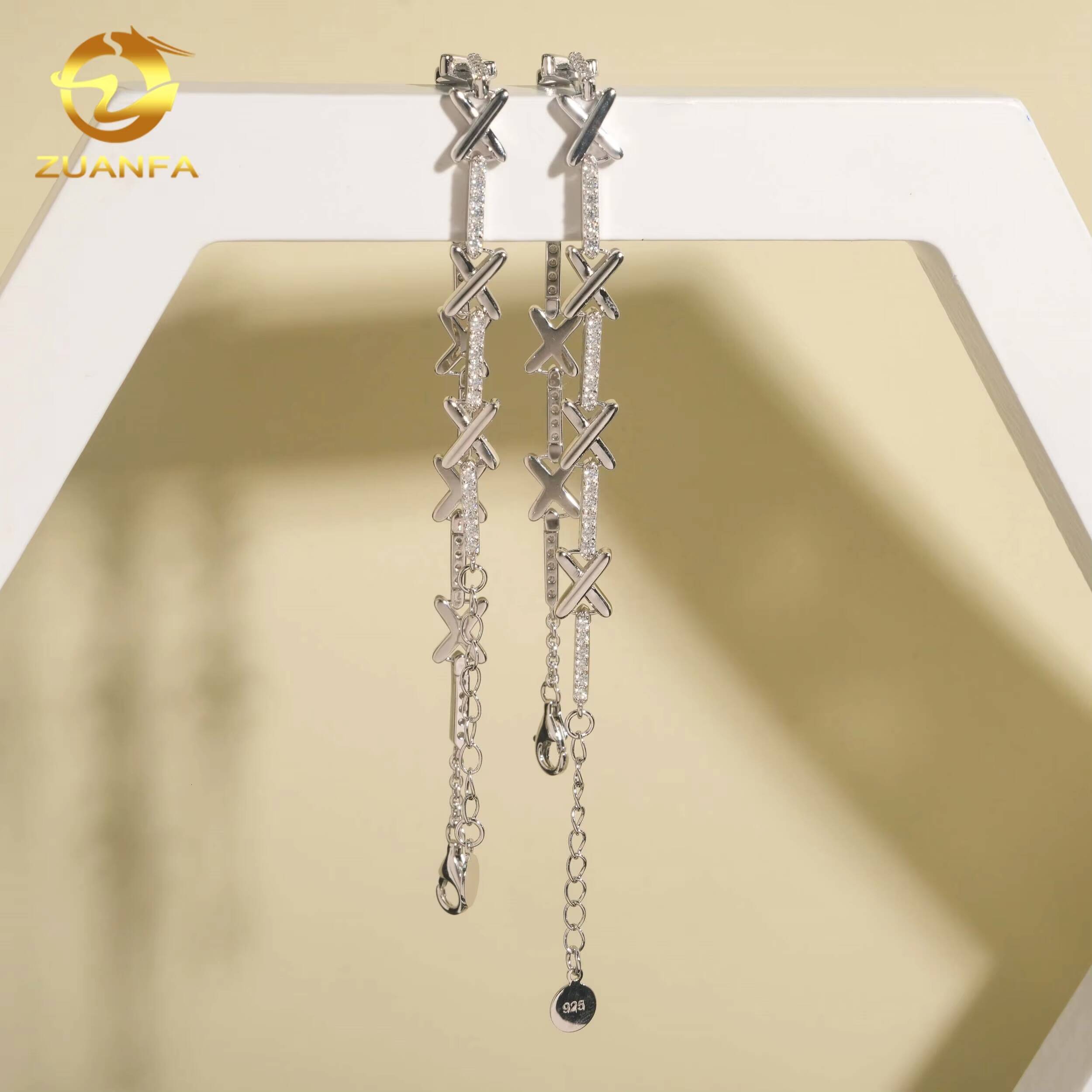 Fashion Jewelry Women VVS Moissanite X 925 Sterling Silver Bracelet With Extension Chain