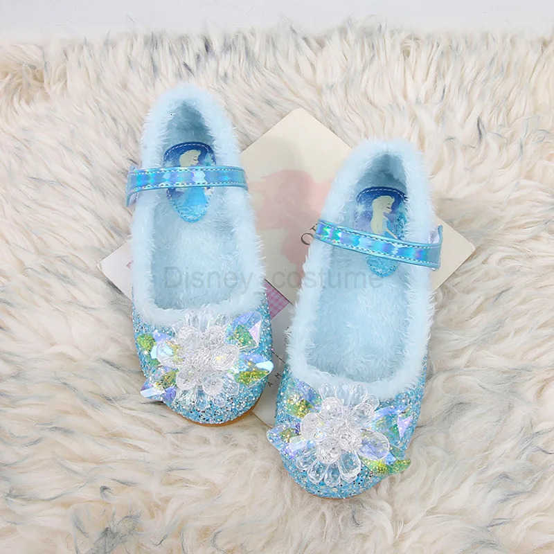 Disney Girls Plush Slippers Frozen Cute Childrens Princess Elsa Winter Cotton Slippers Baby Snow Home Pink Blue Shoes Size H251101