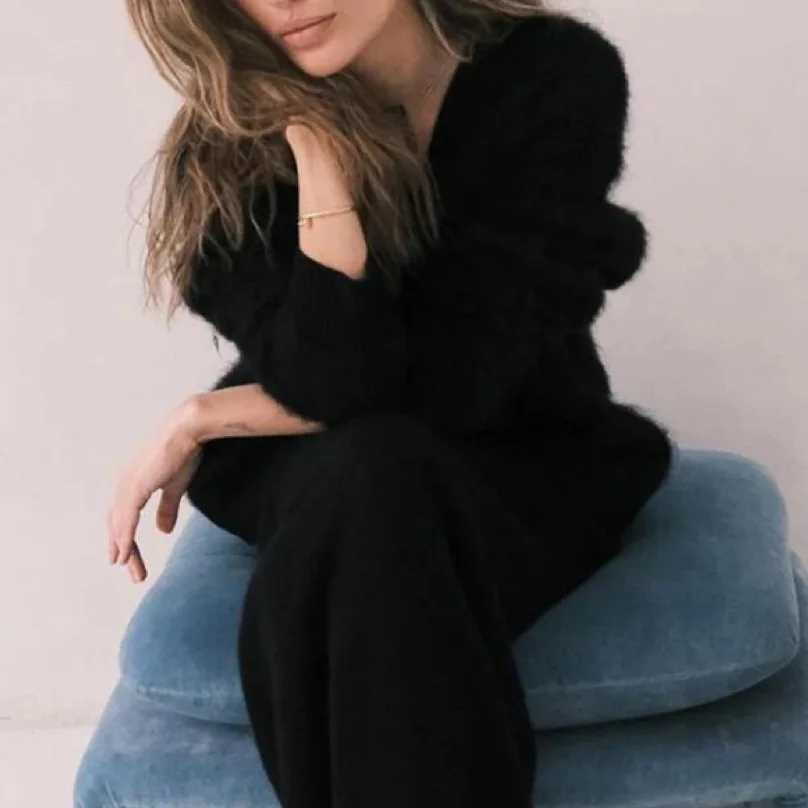 Elegant Mohair Knitted Cardigans Loose O Neck Single Breasted Long Sleeve Sweater Fall Clothes 2024 Women Pink Cardigan LuxuryT251101